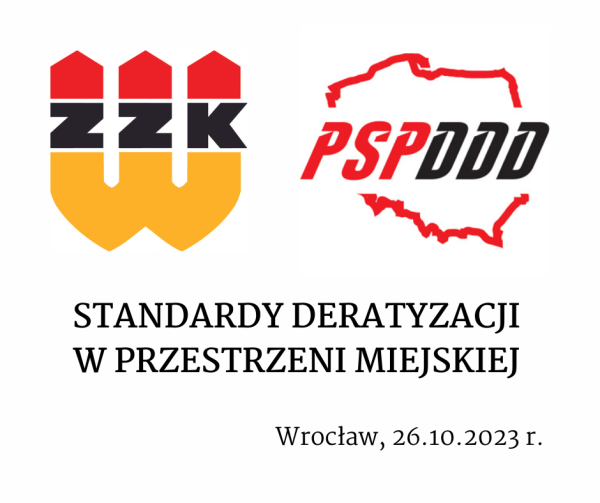 Na białym tle widoczne dwa logotypy: w prawym górnym rogu czerwoną linią obwoluta granic Polski z napisem PSPDDD; w lewym górnym rogu logo ZZK, poniżej napis