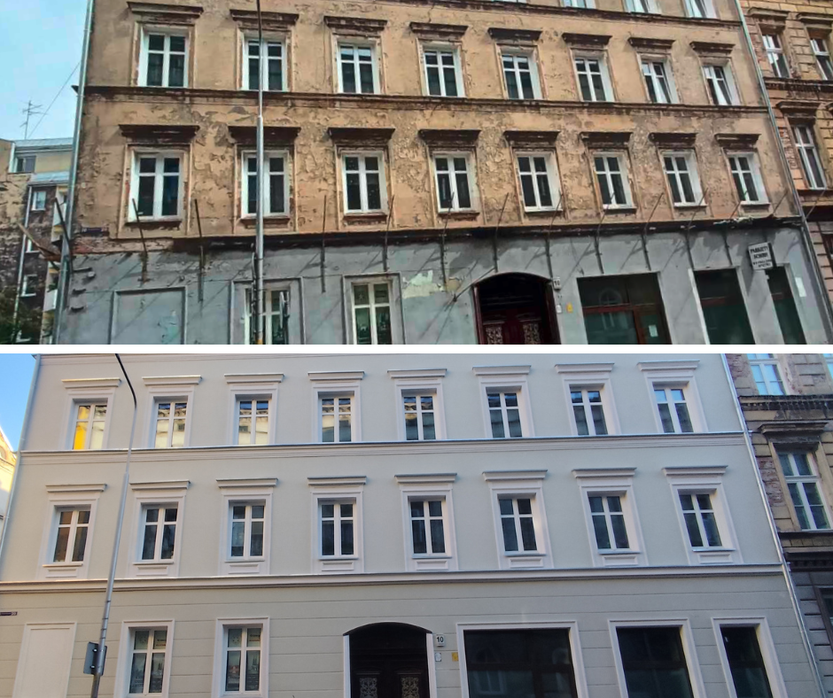 Zdjęcia porównawcze budynku sprzed i po remoncie